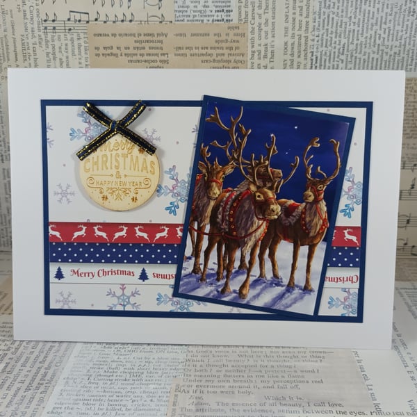 Handmade Christmas card - Santa's reindeer