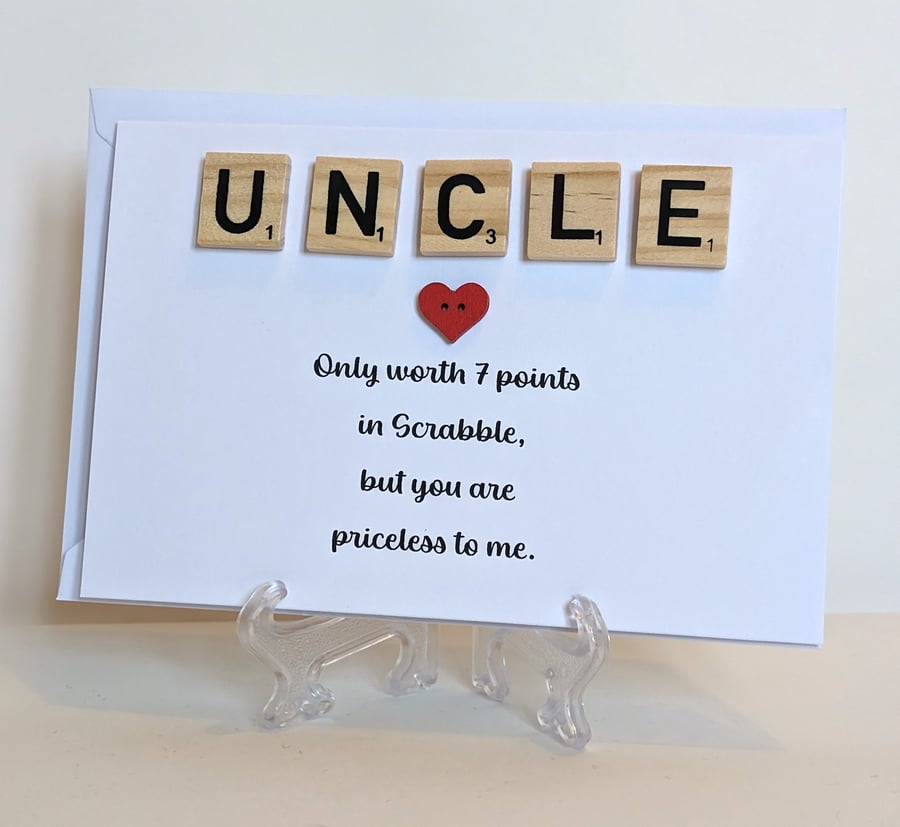 Uncle only worth 7 points in Scrabble greetings card
