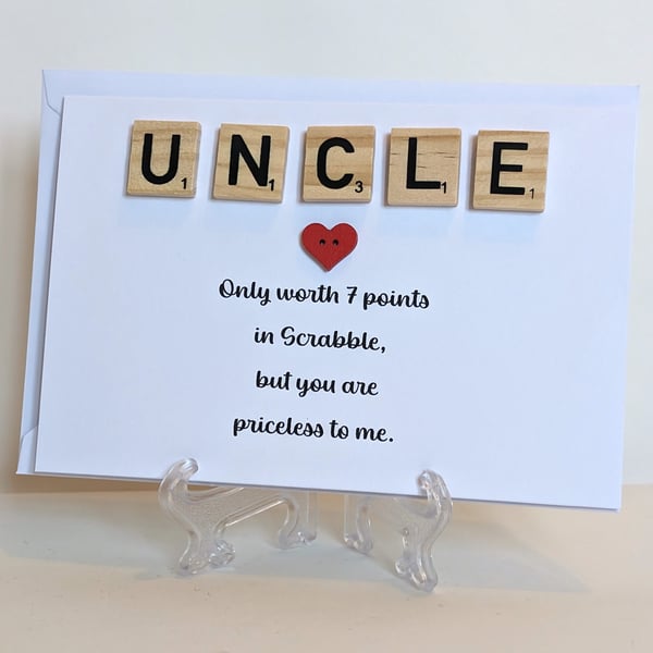 Uncle only worth 7 points in Scrabble greetings card