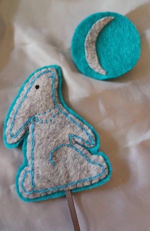 Hand Sewn Felt Moon Gazing Hare and Star Sign Constellation Bookmark