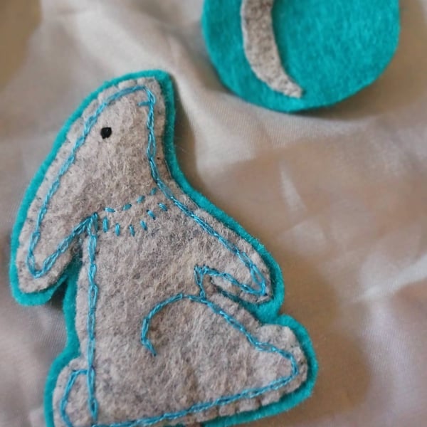 Hand Sewn Felt Moon Gazing Hare and Star Sign Constellation Bookmark