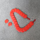 Necklace and earrings of bright red disks  Fun  Daytime Light weight