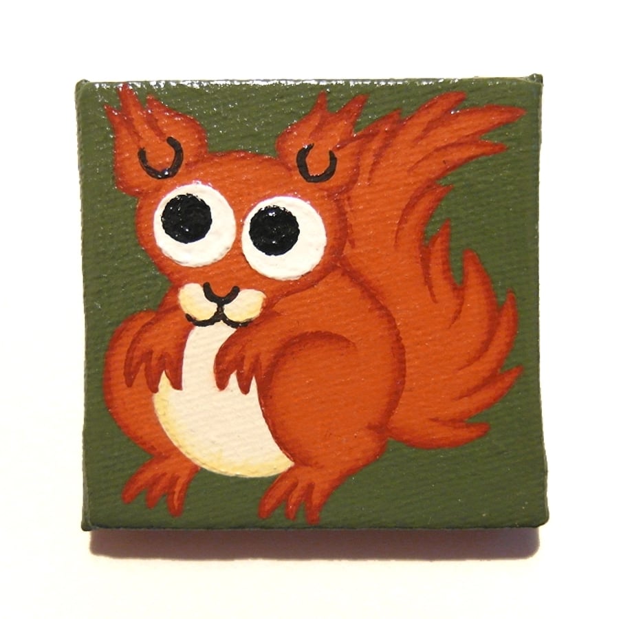 Red Squirrel Magnet - painted canvas magnet of cute British wildlife 
