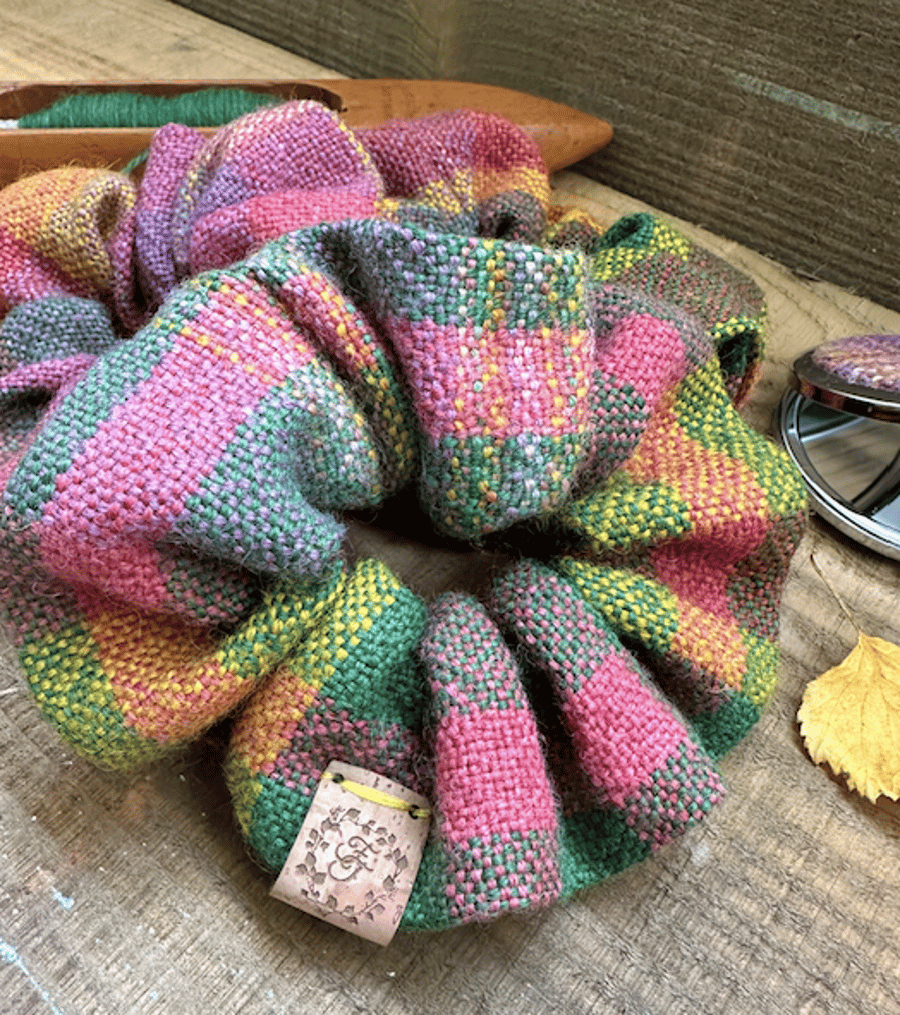 Handwoven Wool Scrunchies - Autumn at Cotehele Plaid Hair Accessory