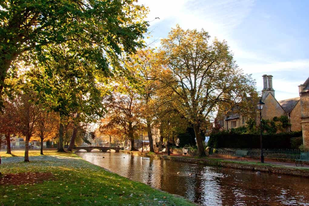Bourton on the Water Autumn Trees Cotswolds UK Photograph Print