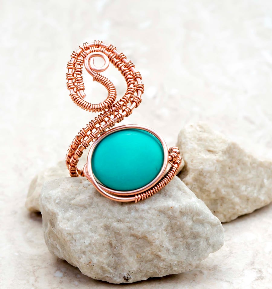 Handmade Gemstone Ring, Adjustable Ring in Silver ,Copper, Boho gift jewelry