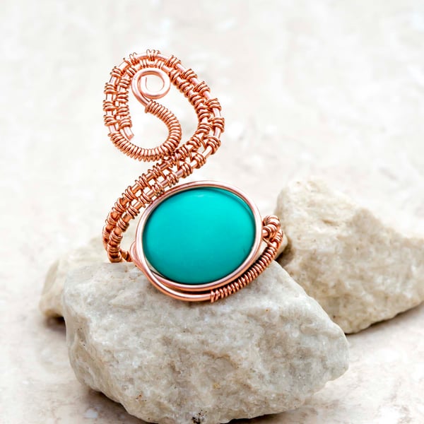 Handmade Gemstone Ring, Adjustable Ring in Silver ,Copper, Boho gift jewelry