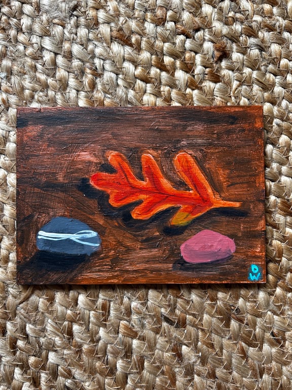 Original art still life autumn seaside on wood