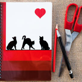Cats Posing Heart Red Notebook A5 Spiral Bound Lined Wipe-Clean Acrylic Cover  
