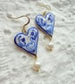 Delft Swan Heart Pearl Drop Earrings - Image 3
