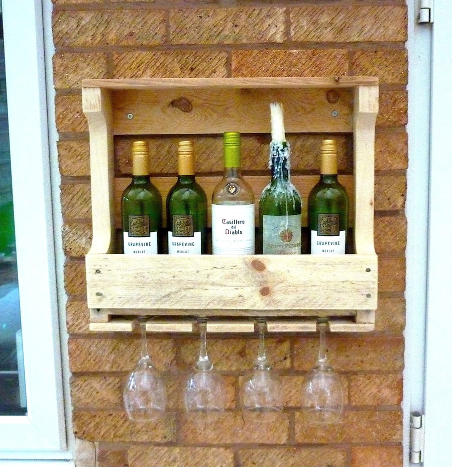 Rustic Wooden Wine Rack & Shelf Natural Folksy
