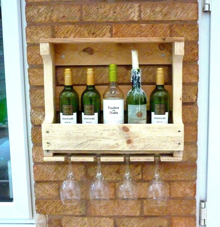 Rustic Wooden Wine Rack & Shelf - Natural