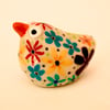 HANDMADE CERAMIC STONEWARE FLORAL PERKY BIRD ORNAMENT 