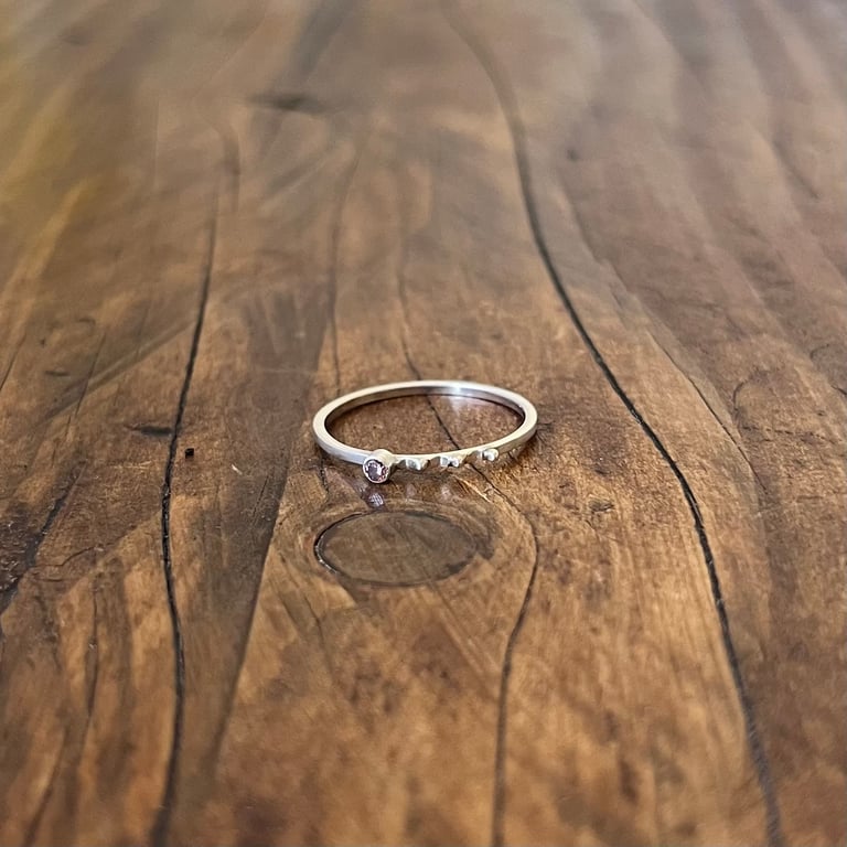 Rosey Beaded Dainty Ring- Size K.5 (UK) - Handmade, Sterling Silver, CZ