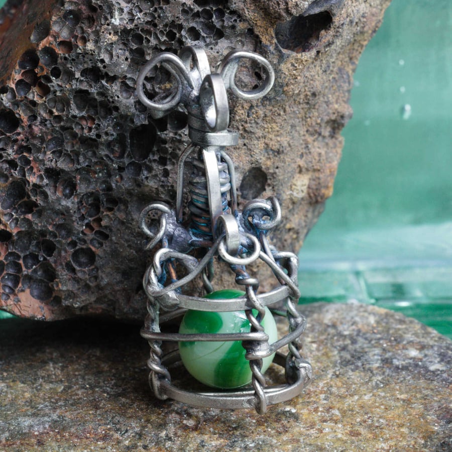 Captured in a cage Uranium glass marble, Key Ring, Bag Charm, Accessory