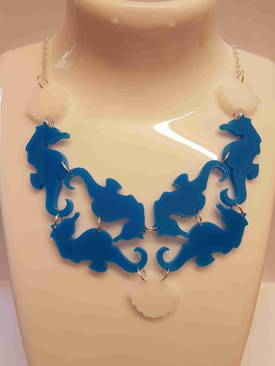 Under the Sea, Multiple Seahorse and Clam Shell Necklace - Acrylic