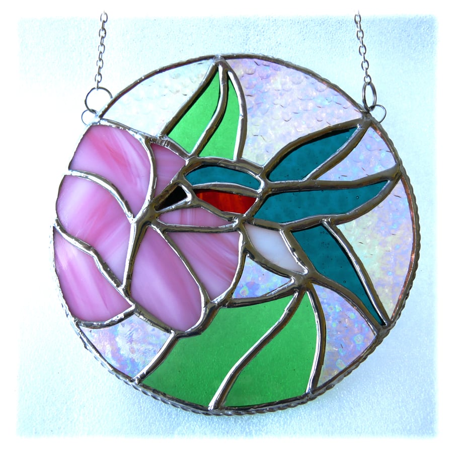Hummingbird Flower Ring Stained Glass Suncatcher Handmade
