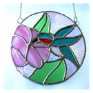 Hummingbird Flower Ring Stained Glass Suncatcher Handmade