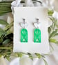 Art Deco Green Window Earrings - Acrylic Dangles