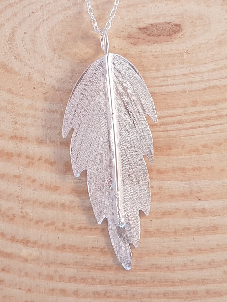 Sterling Silver Textured Feather Necklace 