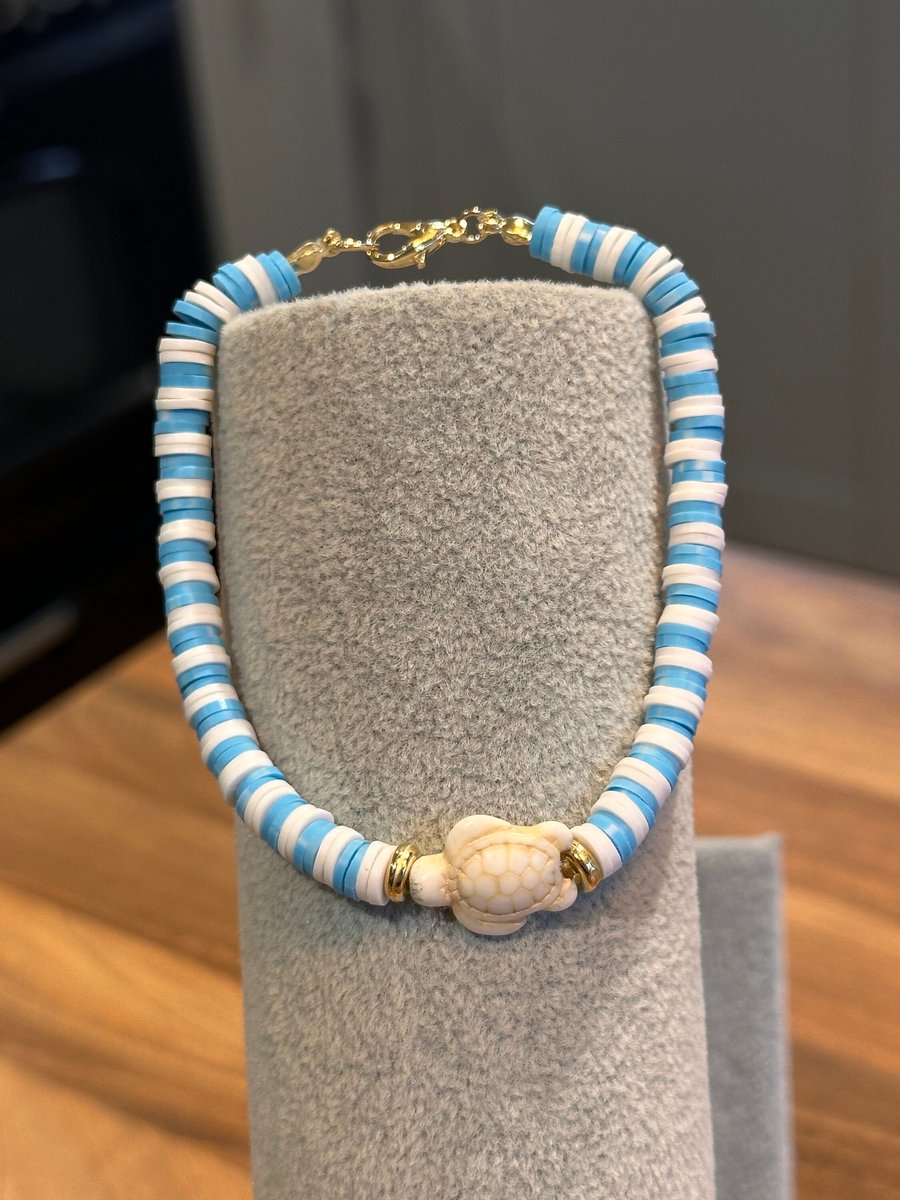 Unique Handmade bracelet with charms - beachy turtle