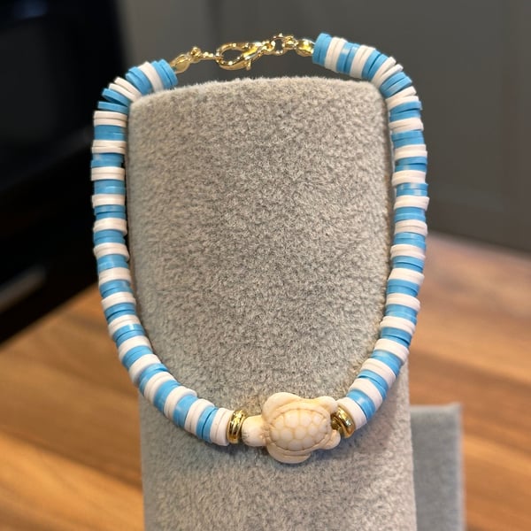 Unique Handmade bracelet with charms - beachy turtle