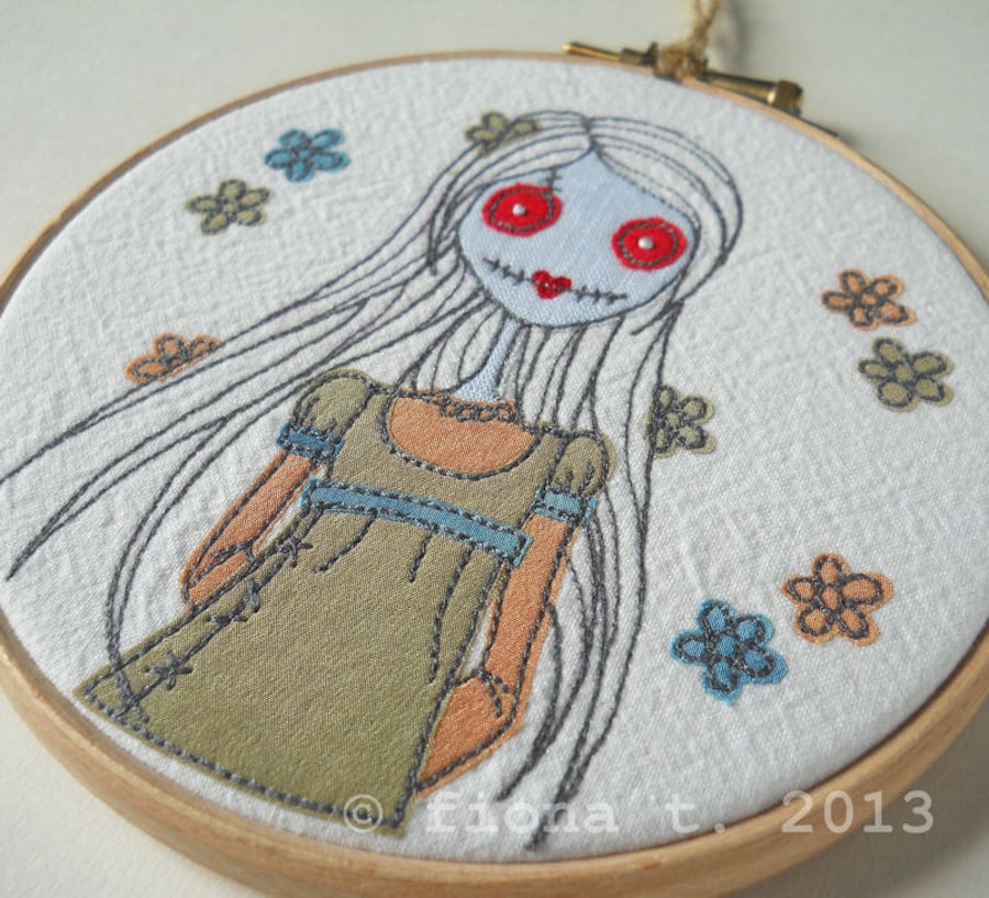 embroidered zombie lady hoop