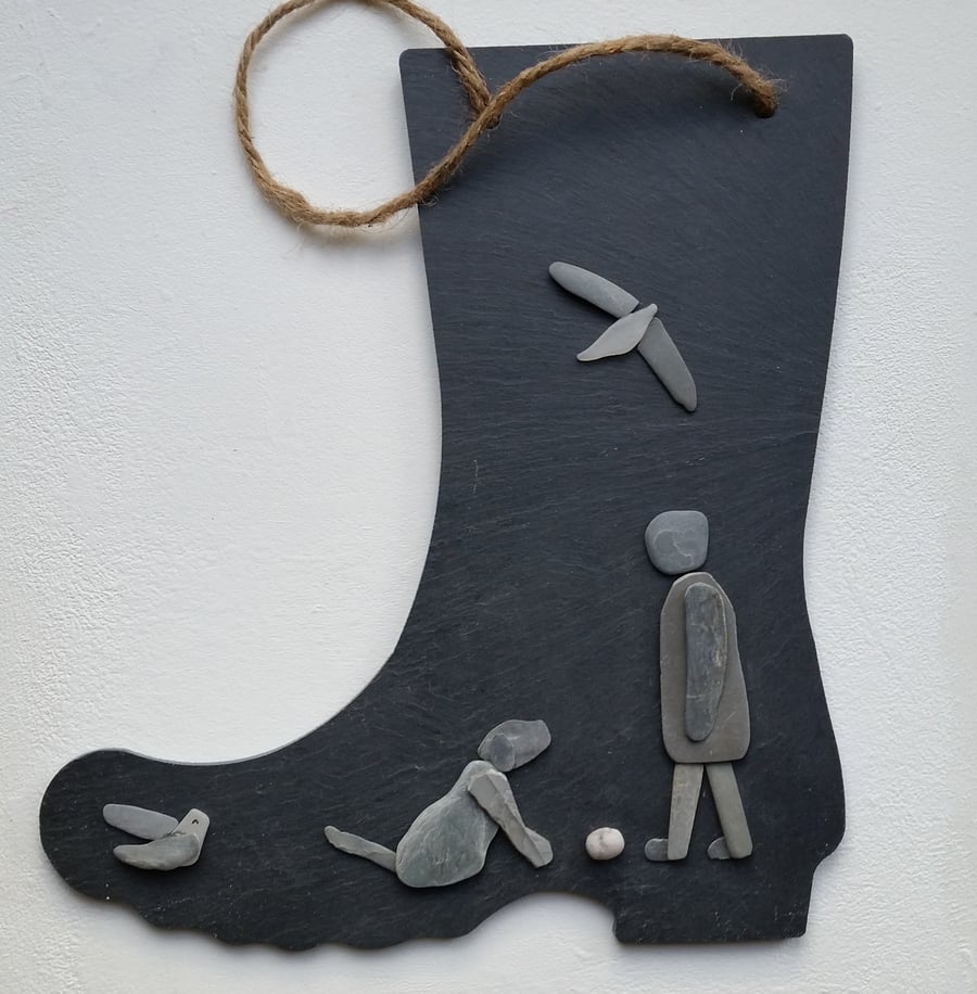 Wellington Boot Shaped Hanging Slate Unique Mother's Day Gift