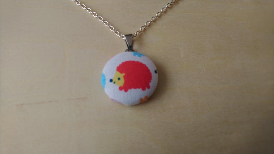 29mm Red Hedgehog Fabric Covered Button Pendant 
