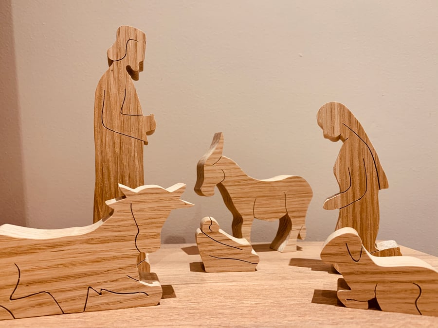 Christmas nativity set, handmade solid wood nativity 