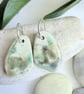 Handmade Ceramic Earrings: Green & grey glazed with sterling silver hoops