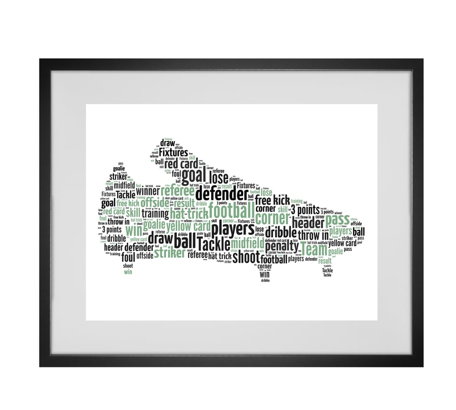 Personalised Football Boot Design Word Art Gifts 