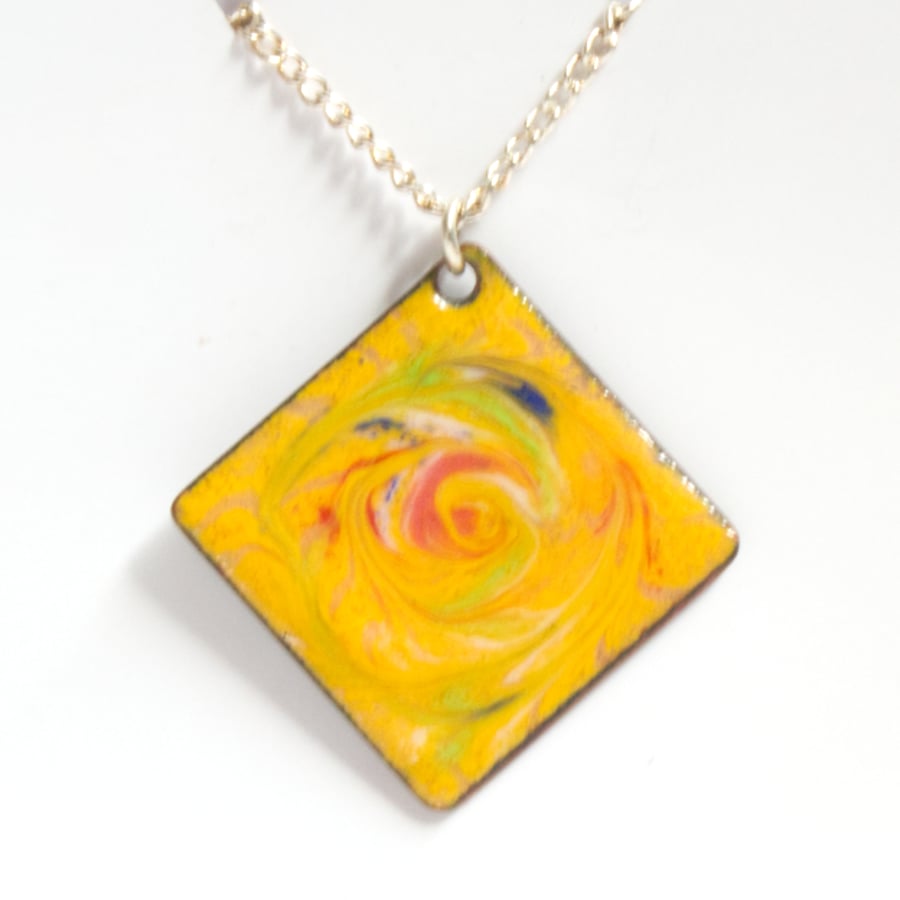 red, green and blue over yellow -square pendant