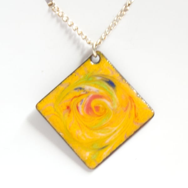 red, green and blue over yellow -square pendant