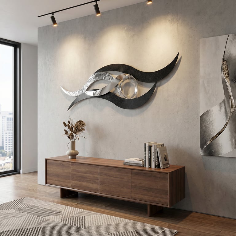 Graphite Grey  Abstract Metal Wall Hanging – Contemporary Handmade Art Piece