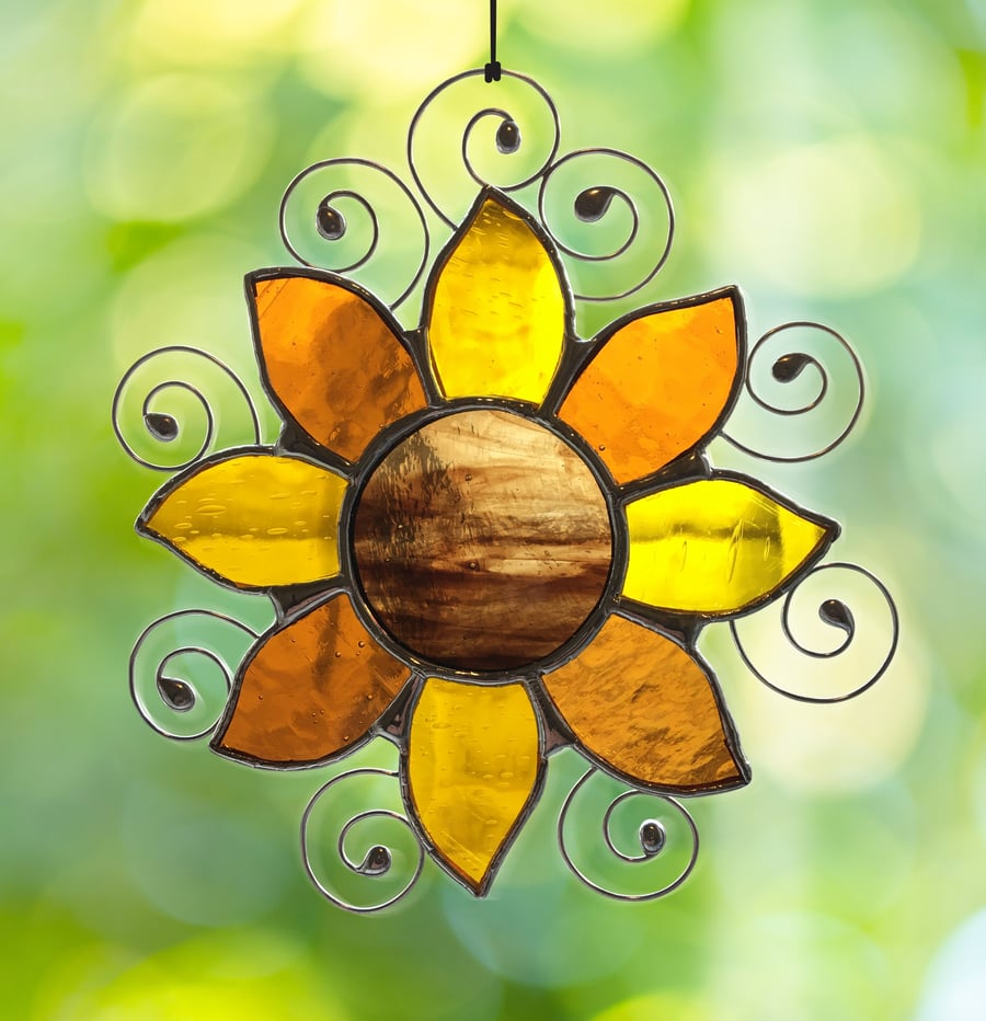 Sunflower suncatcher stained glass, window hang... Folksy