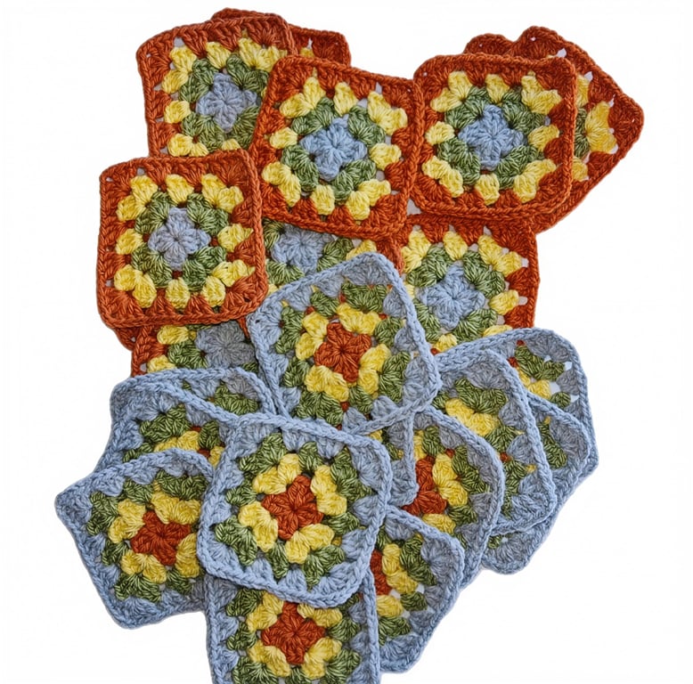 Handmade Crochet Granny Squares in Autumn Woodland Colour Scheme