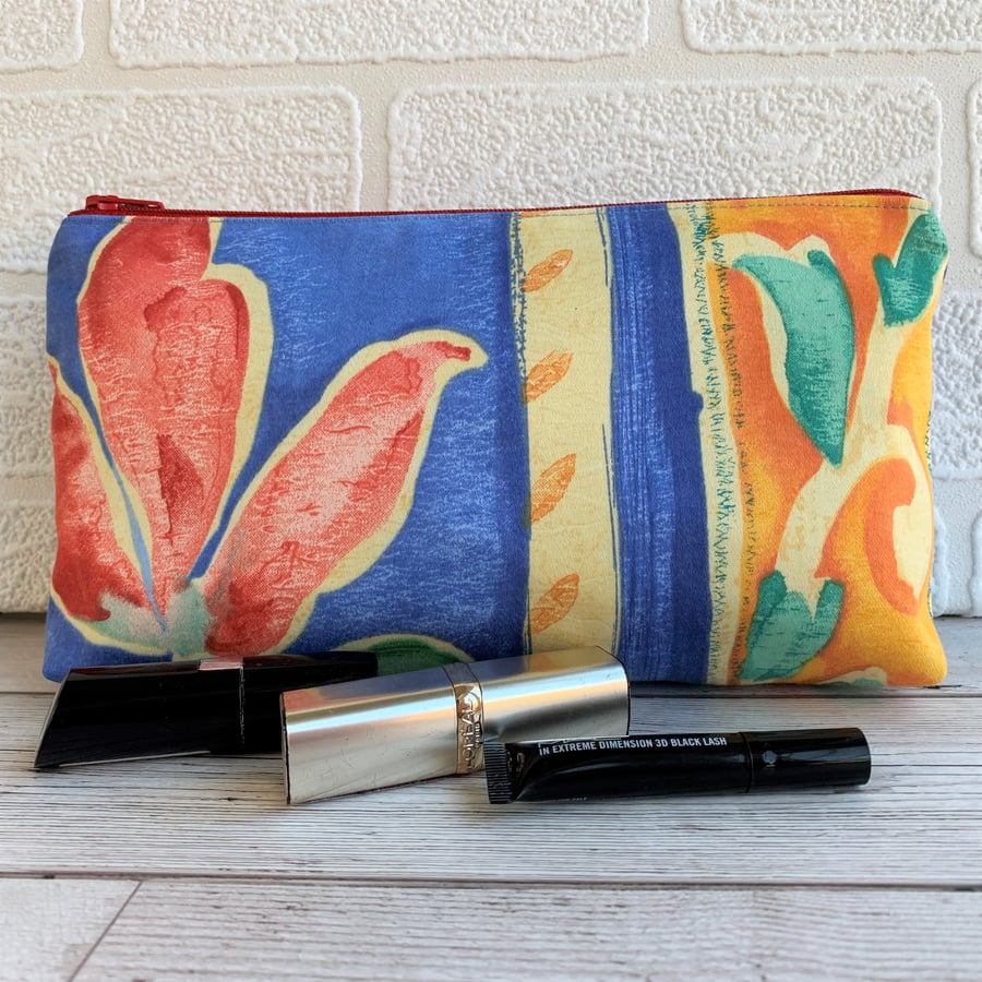 SALE, Tropical make up bag with red flower