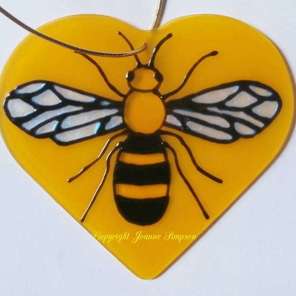 Manchester Bee sun catcher decoration. Bee gift, garden decoration, Glass Bee