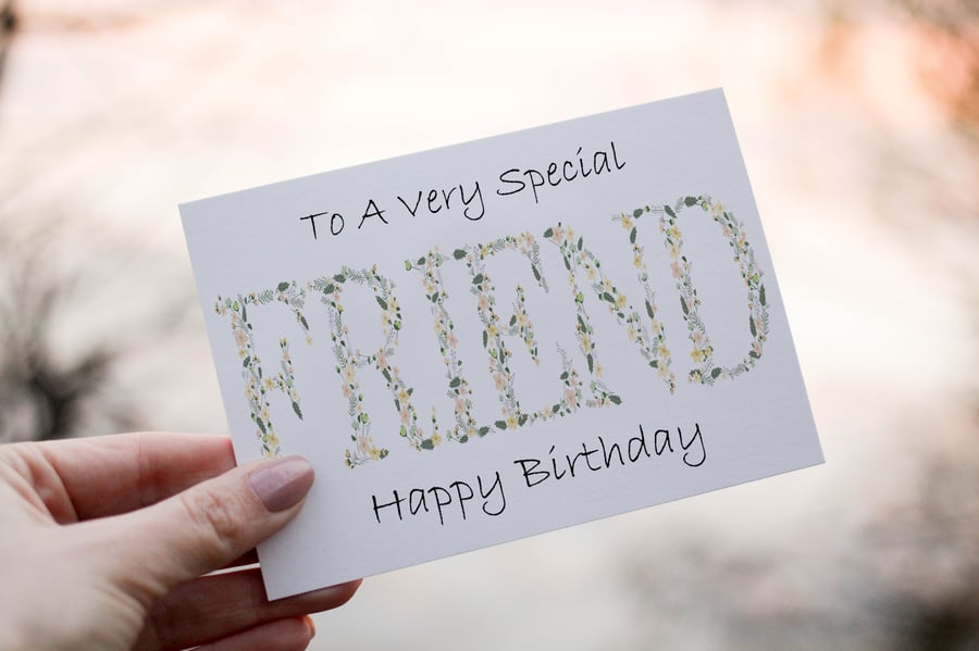 Special Friend Birthday Card, Flower Letter Art Card, Flower Birthday Card