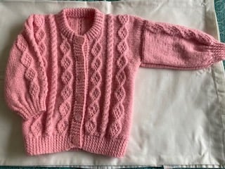 Hand Knitted  Girls Pink Cardigan 24"