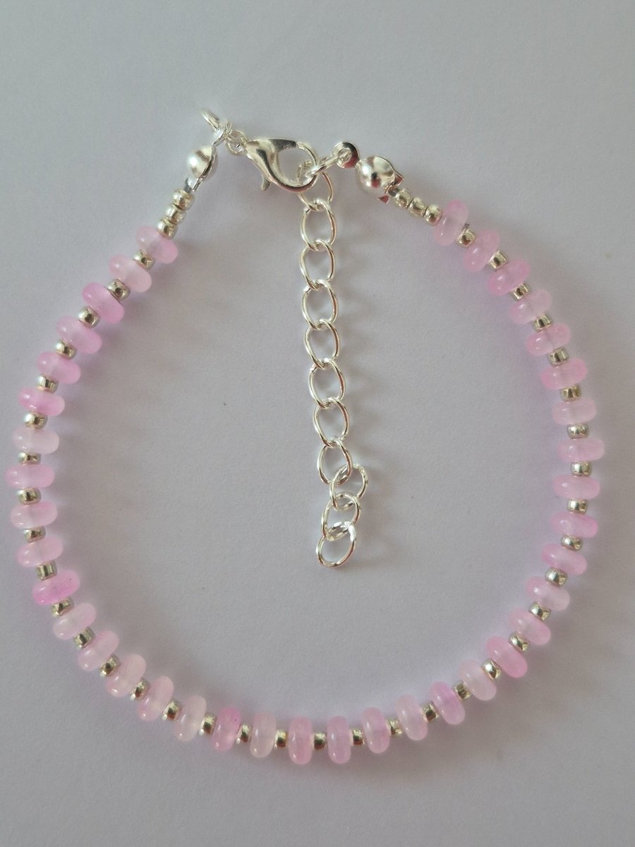 Pale Pink Frosted Glass Rondelle Bead Bracelet