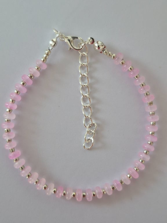 Pale Pink Frosted Glass Rondelle Bead Bracelet