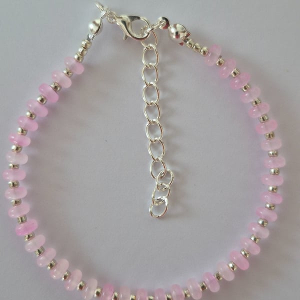 Pale Pink Frosted Glass Rondelle Bead Bracelet