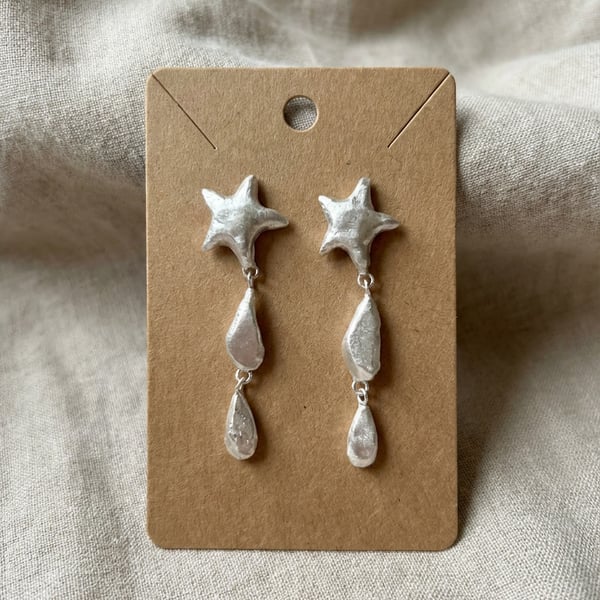 One of a Kind Recycled Sterling Silver Star Drop Earrings