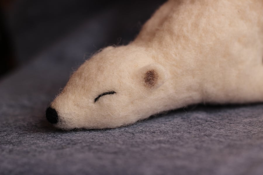 Needle Felted Sleeping Polar Bear Sculpture - gift for animal lover 
