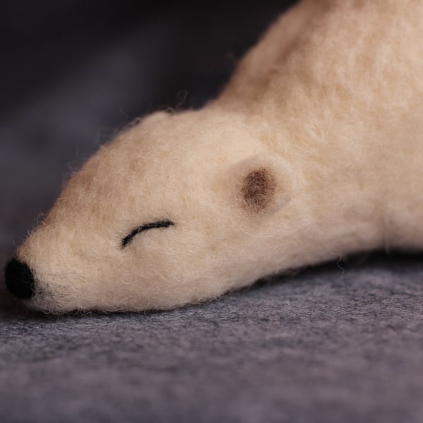 Needle Felted Sleeping Polar Bear Sculpture - gift for animal lover 
