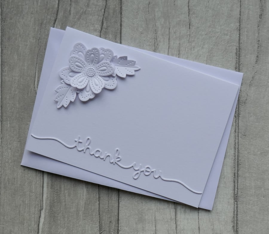 Thank You Card with White Flower and 'Thank You' Sentiment