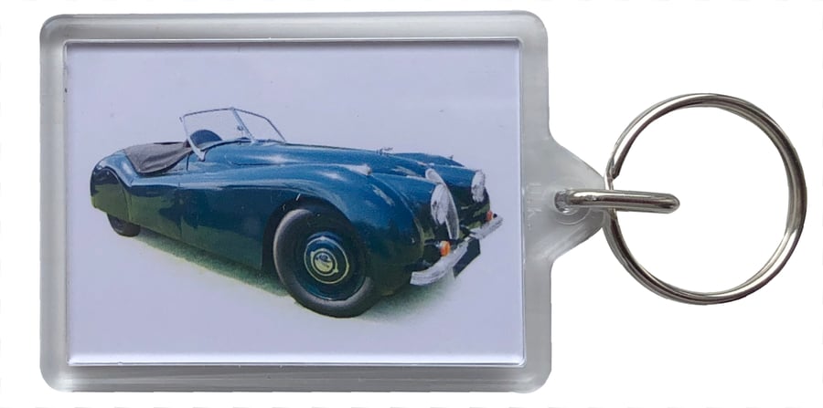 Jaguar XK120 1951 (Dark Green) -  Keyring with 50x35mm Insert 