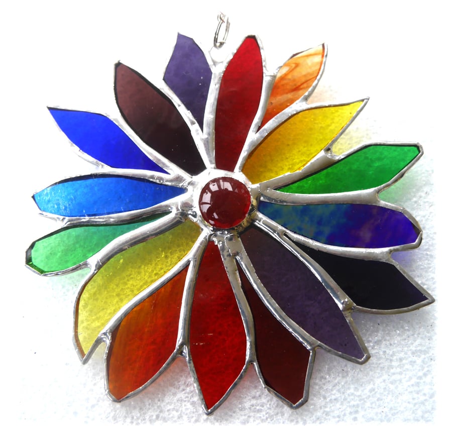 Rainbow Flower Stained Glass Suncatcher 074